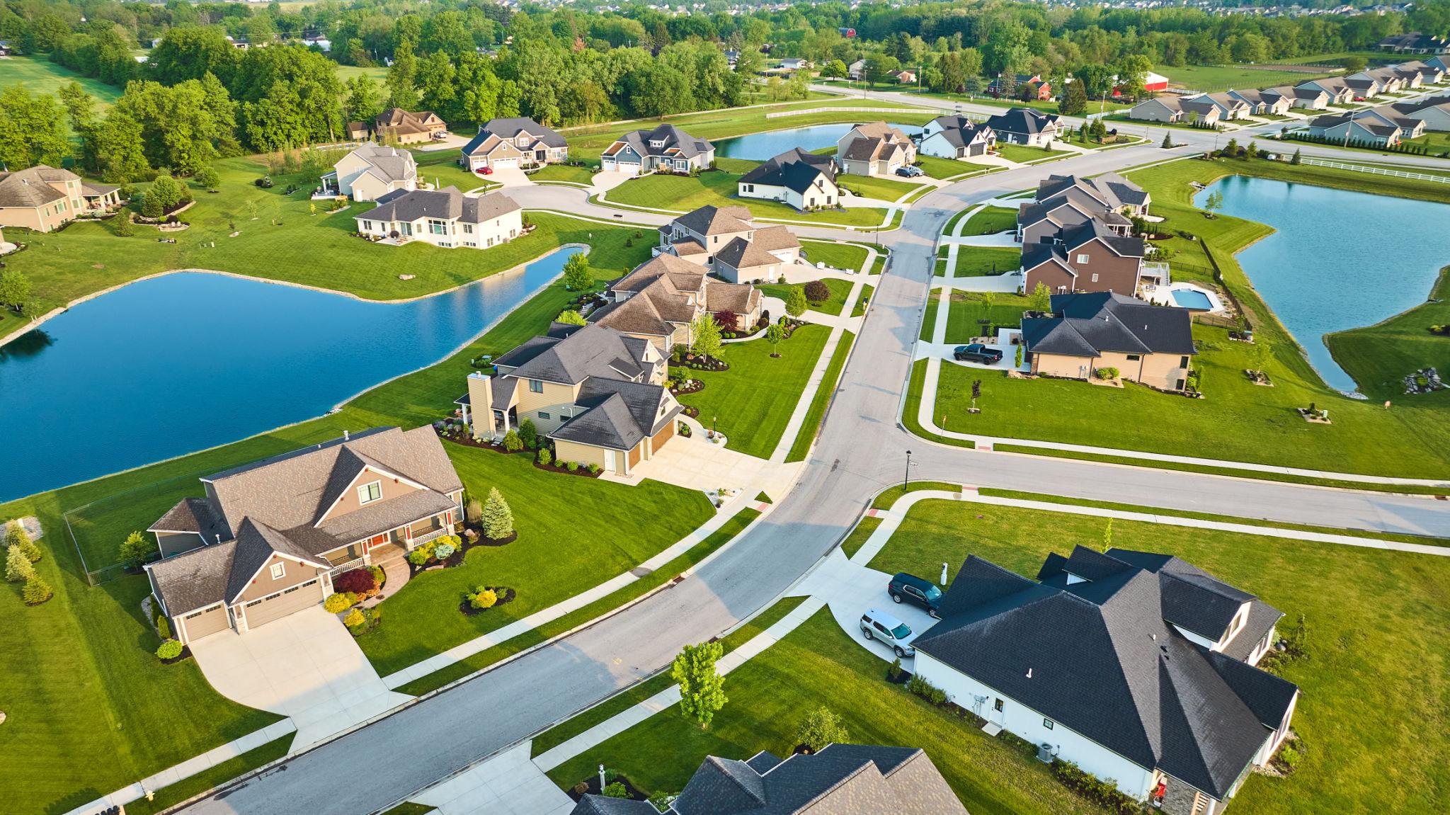 Aerial view of a residential neighborhood
